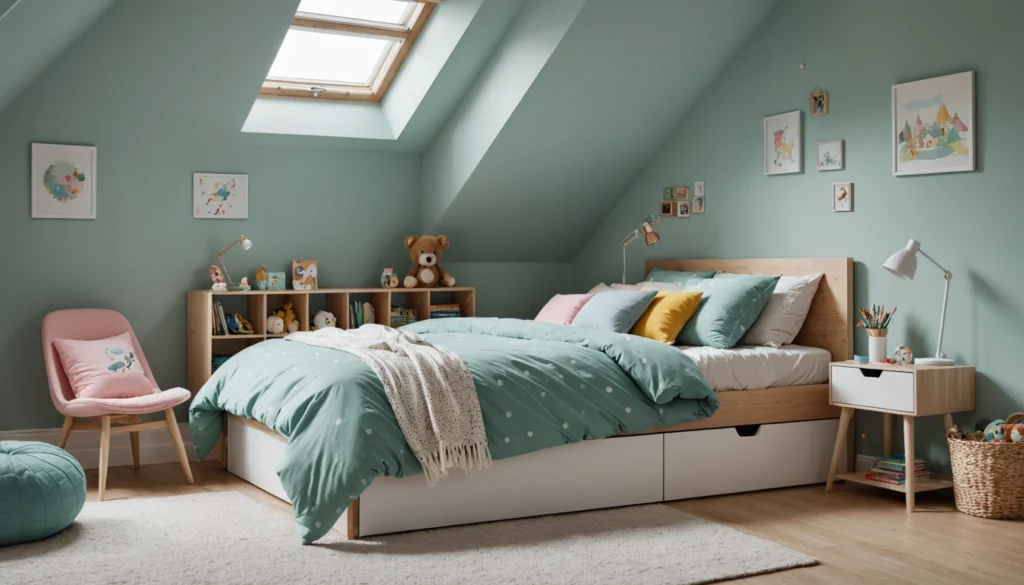 chambre d'enfant avec pente de toit idées